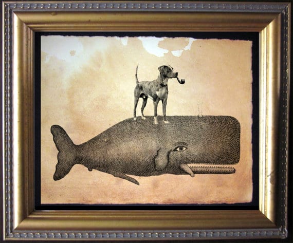 dog on whale art print