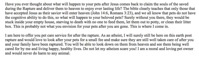 pets after the rapture