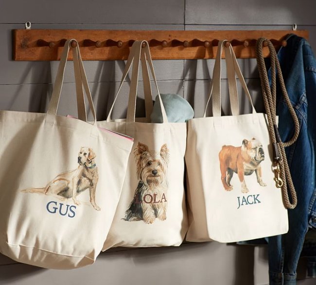 pottery barn dog tote bags