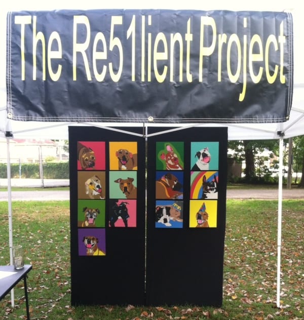 The booth for my art advocacy project, The Re51lient Project, at Saving Sunny's fifth annual Pitty Fair