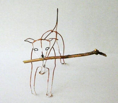 Dog With Stick Wire Sculpture by Bridget Baker