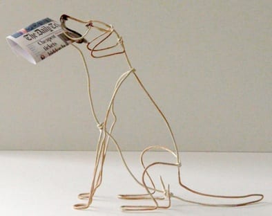 Dog With Newspaper Wire Sculpture by Bridget Baker