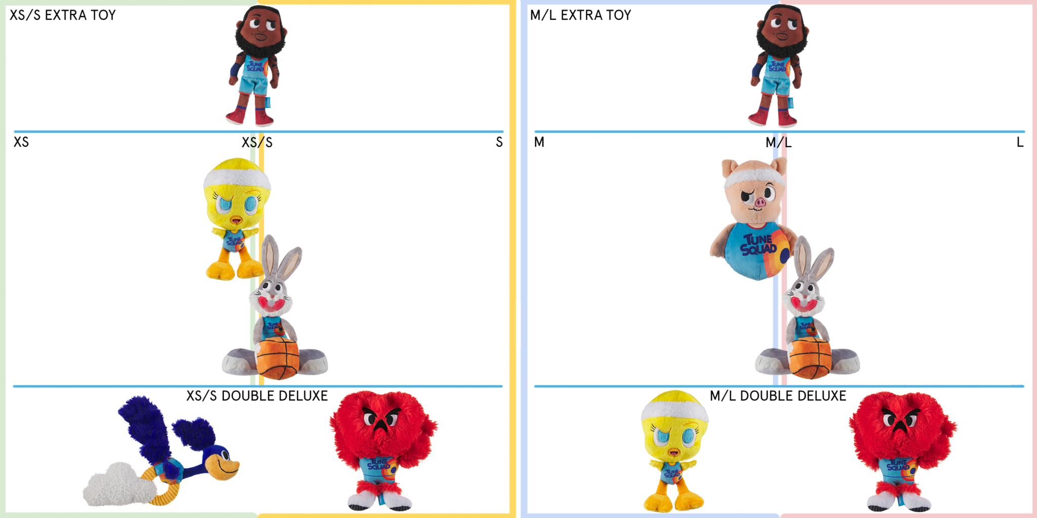 Image of BarkBox Space Jam toy sizes