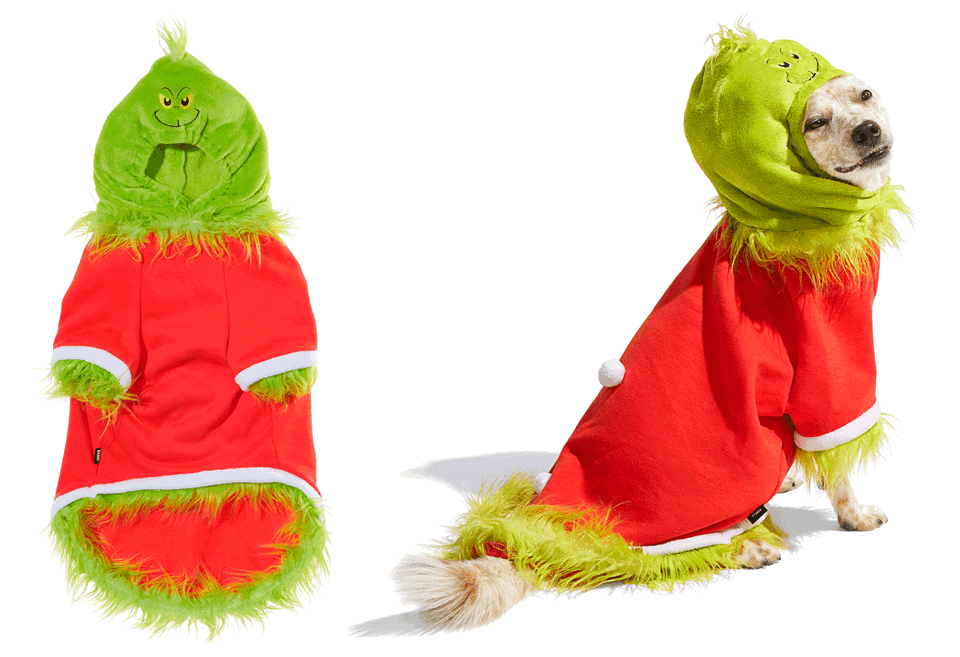 A Grinch costume for your dog from the holiday collection at Barkbox