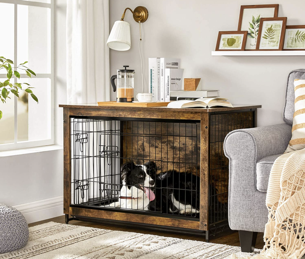 wooden dog crate end table