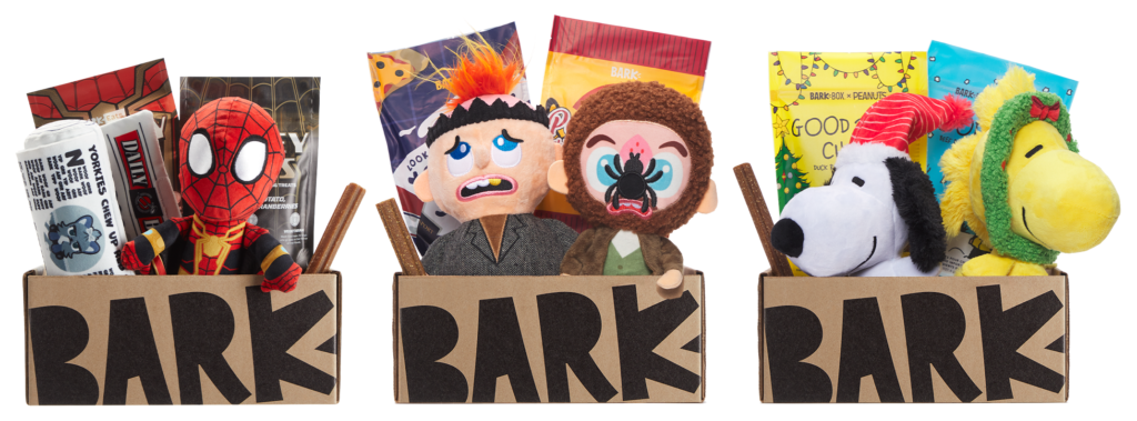 spiderman, home alone, and peanuts themed barkboxes for the holidays