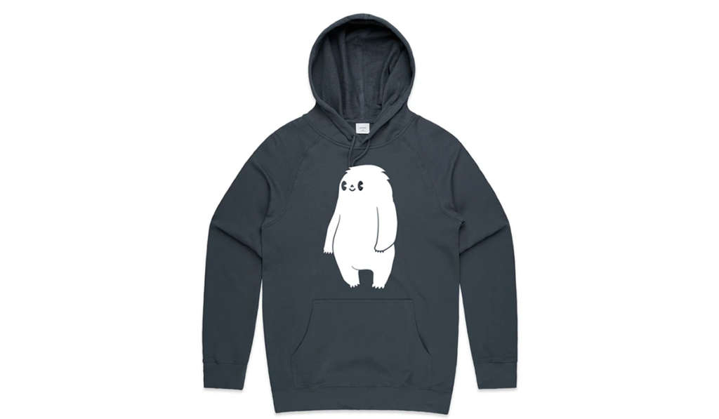 Cecil the sloth on a Lonely Kids Club hoodie