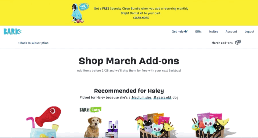 a gif displaying all the items that can be added to a barkbox